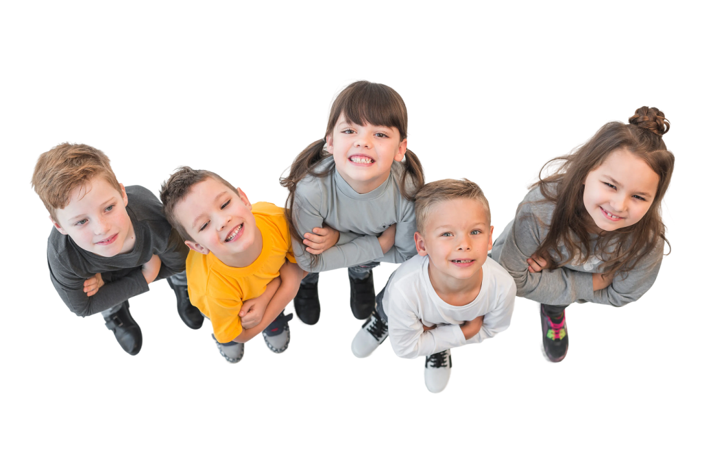 Top view group children posing together